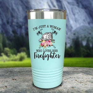 Just A Woman Who Loves Her Firefighter Color Printed Tumblers Tumbler Nocturnal Coatings 20oz Tumbler Mint 