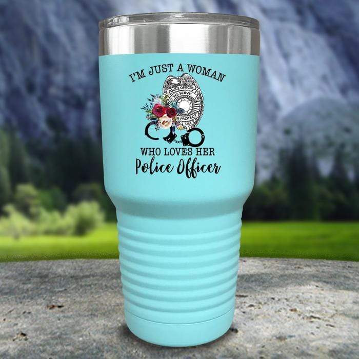 Just A Woman Who Loves Her Police Officer Color Printed Tumblers Tumbler ZLAZER 