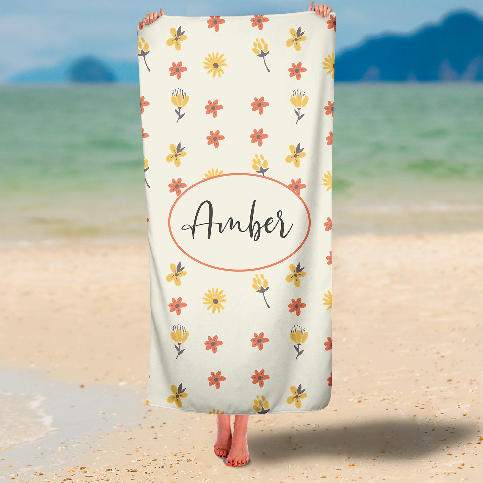 Personalized Floral Pattern Premium Beach/Pool Towel