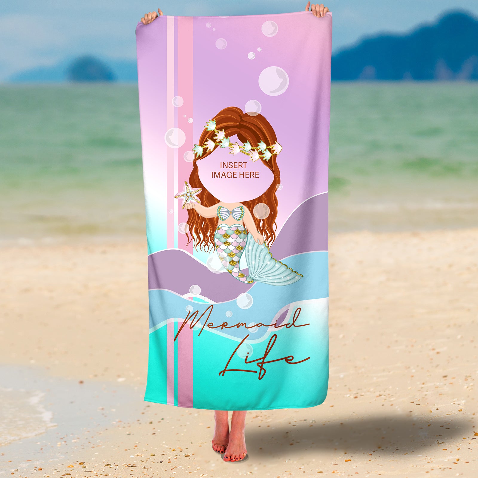 Personalized Mermaid Photo Premium Beach/Pool Towel