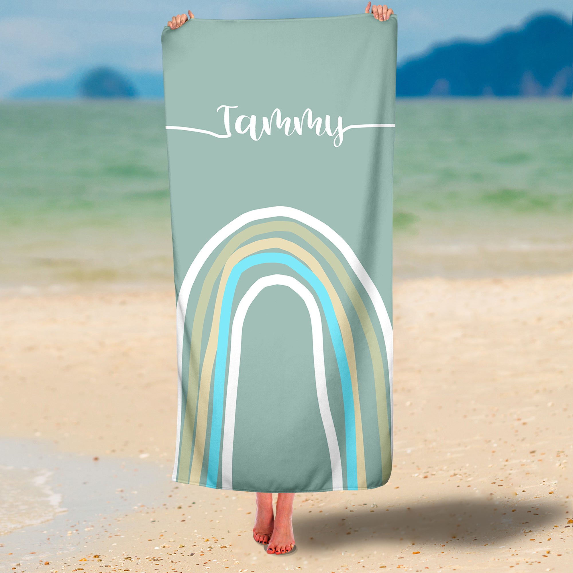 Personalized Boho Rainbow Premium Beach/Pool Towel