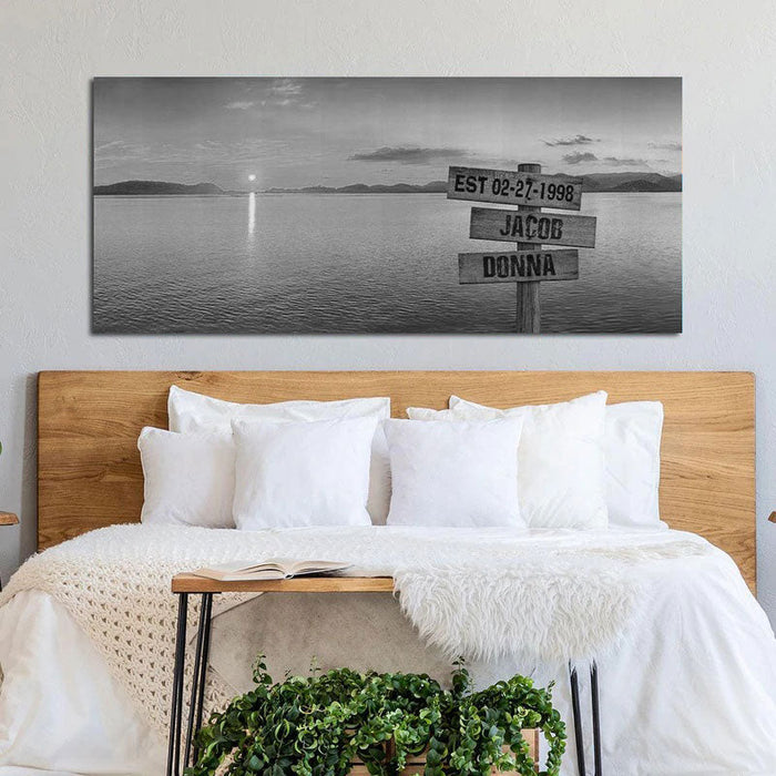 Personalized Sunset Lake Oversized B&W Premium Canvas