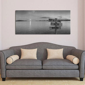 Personalized Sunset Lake Oversized B&W Premium Canvas