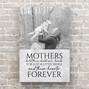 Personalized Mothers Hold Their Children Hands, Hearts FOREVER - Photo Upload Canvas Wall Art