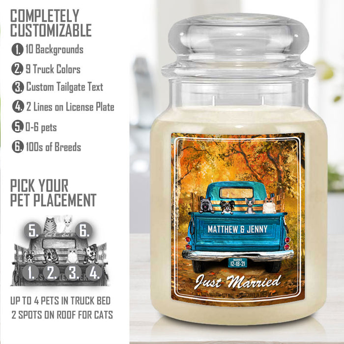 Personalized Candles - Vintage Truck with Dogs & Cats