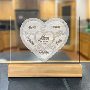 We Love You to Pieces Acrylic Puzzle Sign for Mom or Grandma - Cute Desk Plaque with Wood Stand