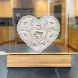 We Love You to Pieces Acrylic Puzzle Sign for Mom or Grandma - Cute Desk Plaque with Wood Stand