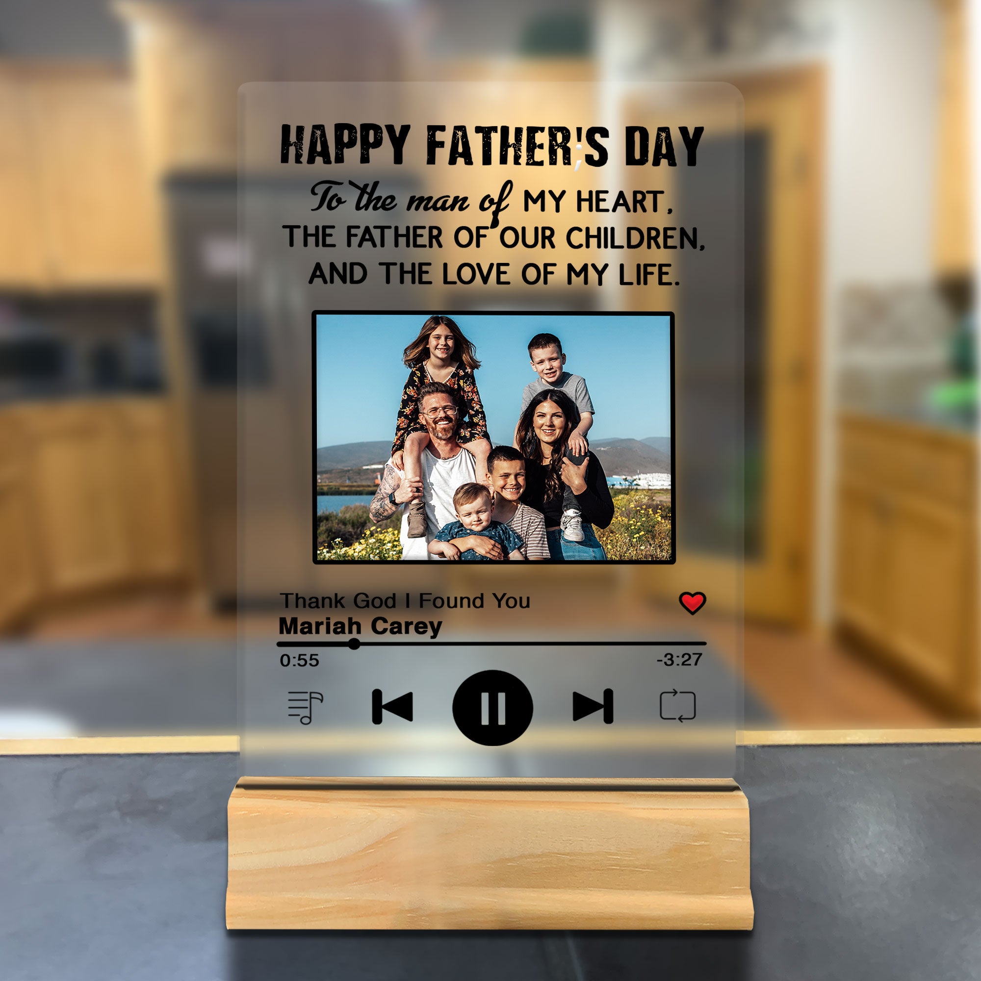 Father's Day Gift for Husband - Personalized Acrylic Desk or Countertop Sign + Wood Plaque Stand