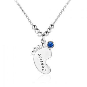 Personalized 925 Sterling Silver Birthstone Little Feet Artistical Name Necklace