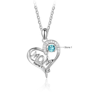 Heart Shaped Mom Necklace Personalized with 1 Engraved Names and 1 Birthstone