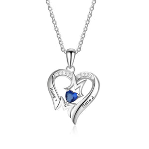 Personalized Simulated Birthstones Mom Heart Pendant Necklace in Sterling Silver