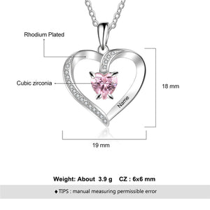 Custom 925 Sterling Silver One Birthstone Heart Necklace