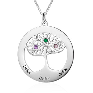 925 Sterling Silver Family Tree Name Necklace with Zirconia