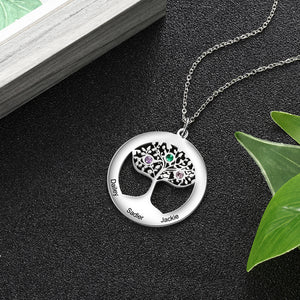 925 Sterling Silver Family Tree Name Necklace with Zirconia
