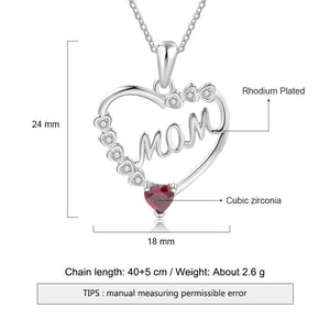 Birthstone Rhodium Plated Heart Shape Mom Necklace