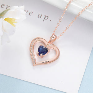 Custom 925 Sterling Silver One Birthstone Heart Necklace