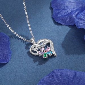 Personalized Necklace with Customize Mom Heart-Shaped Flower Pendant, Add up to 5 Birthstones