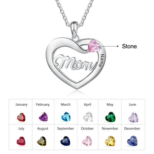 Mom Heart Necklace with Name and Birthstone - Personalized Mothers Necklace