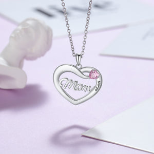 Mom Heart Necklace with Name and Birthstone - Personalized Mothers Necklace