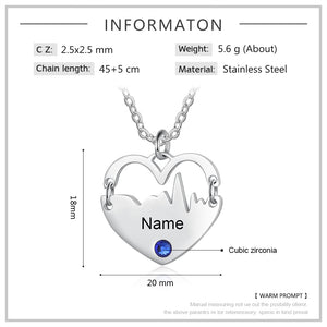 Personalized Heartbeat Necklace with Engraved Name and Birthstone