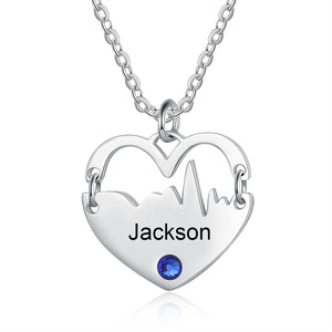 Personalized Heartbeat Necklace with Engraved Name and Birthstone