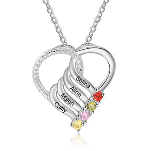 Personalized Heart Necklace with 2-6 Simulated Birthstones Custom Name