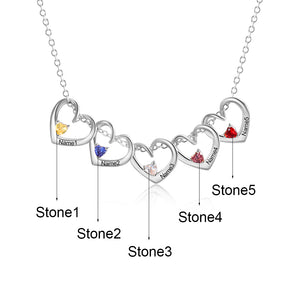 Mother's/Grandmother's Intertwined Hearts Necklace with Children Names & Birthstones