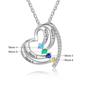 Meaningful Heart Necklace with 4 Simulated Birthstones Personalized Family Pendant