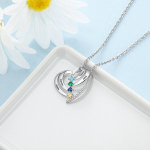 Meaningful Heart Necklace with 4 Simulated Birthstones Personalized Family Pendant