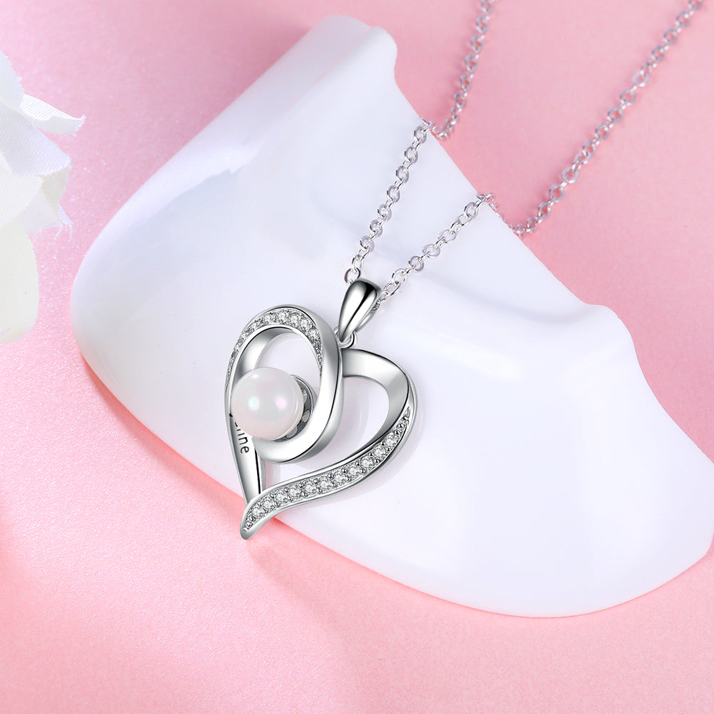 Customized Engraved Name Pearl Heart Necklace
