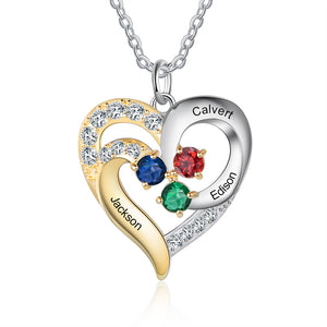 Personalized Two tone Birthstone & Engraved S925 silver Necklace