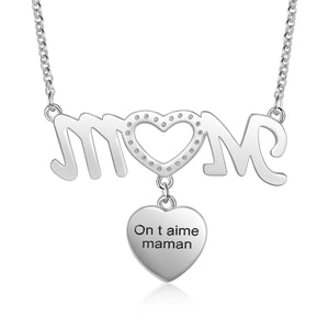 Personalized Photo MOM Necklace with Name Custom Engraved On Back Of Heart Charms Add Up to 5 Charms