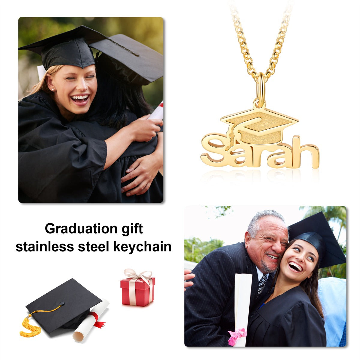 Personalized Rhodium Plated Graduation Season Name Custom Necklace