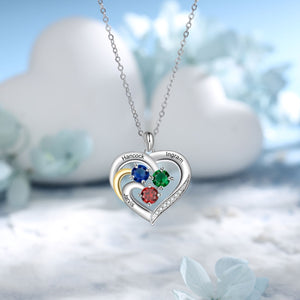 Personalized Rhodium Plated Birthstone and Name Heart Pendant Necklace
