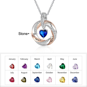 Personalized Heart Birthstone Circle Pendant Necklace