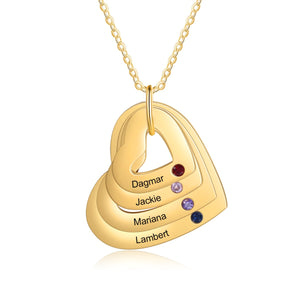 Personalized Engraved Layered Birthstone Heart Necklace