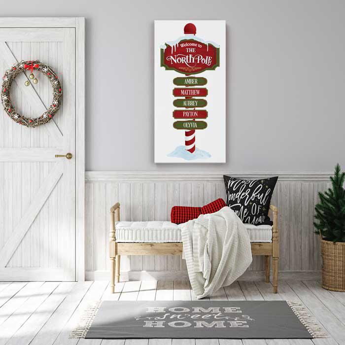 North Pole Large Christmas Art Canvas with Personalized Family Names