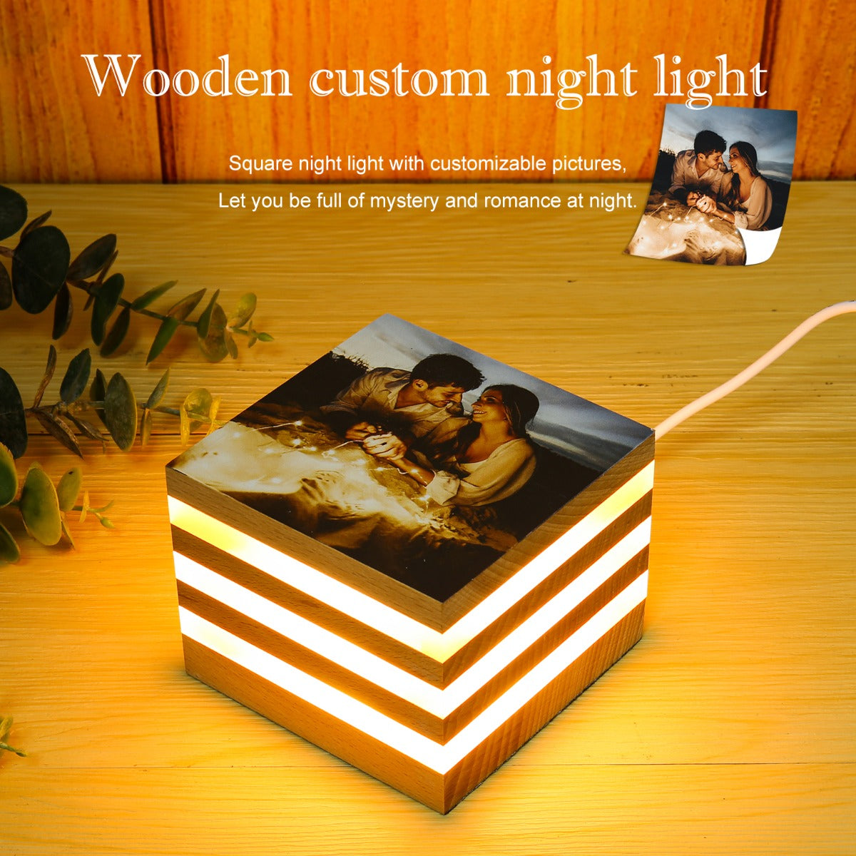 Personalized Wooden Photo Light Cube