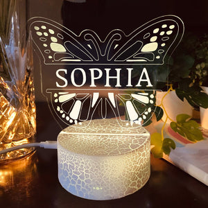 Custom Name Butterfly Night Light With Color Changing Base
