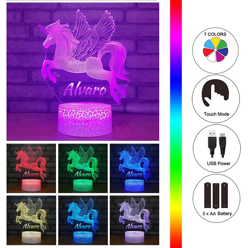Personalized Pegasus Night Light Custom Name With Color Changing Base