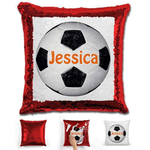 Soccer Personalized Magic Sequin Pillow Pillow GLAM Red Orange 