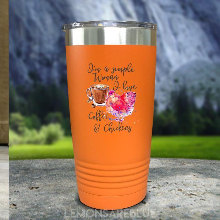 Just A Simple Woman Coffee Chickens Color Printed Tumblers Tumbler ZLAZER 20oz Tumbler Orange 