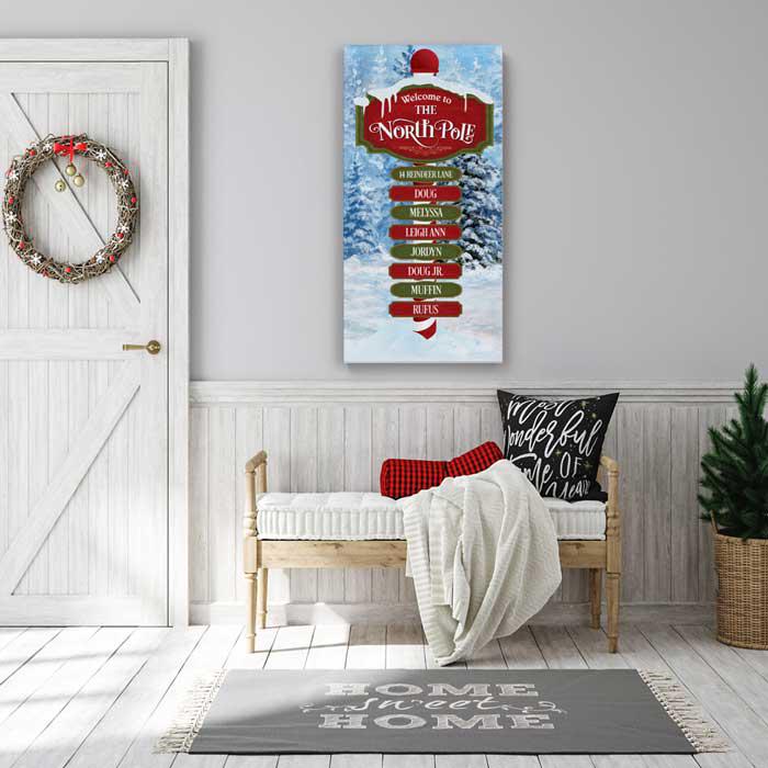 North Pole Large Christmas Art Canvas with Personalized Family Names