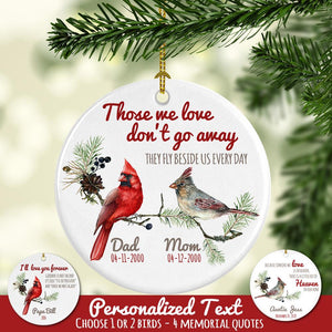 personalized memorial christmas ornaments for mom and dad - ceramic cardinal ornament in memory of dad, mom, grandma, grandpa custom text, red male and female cardinal pair