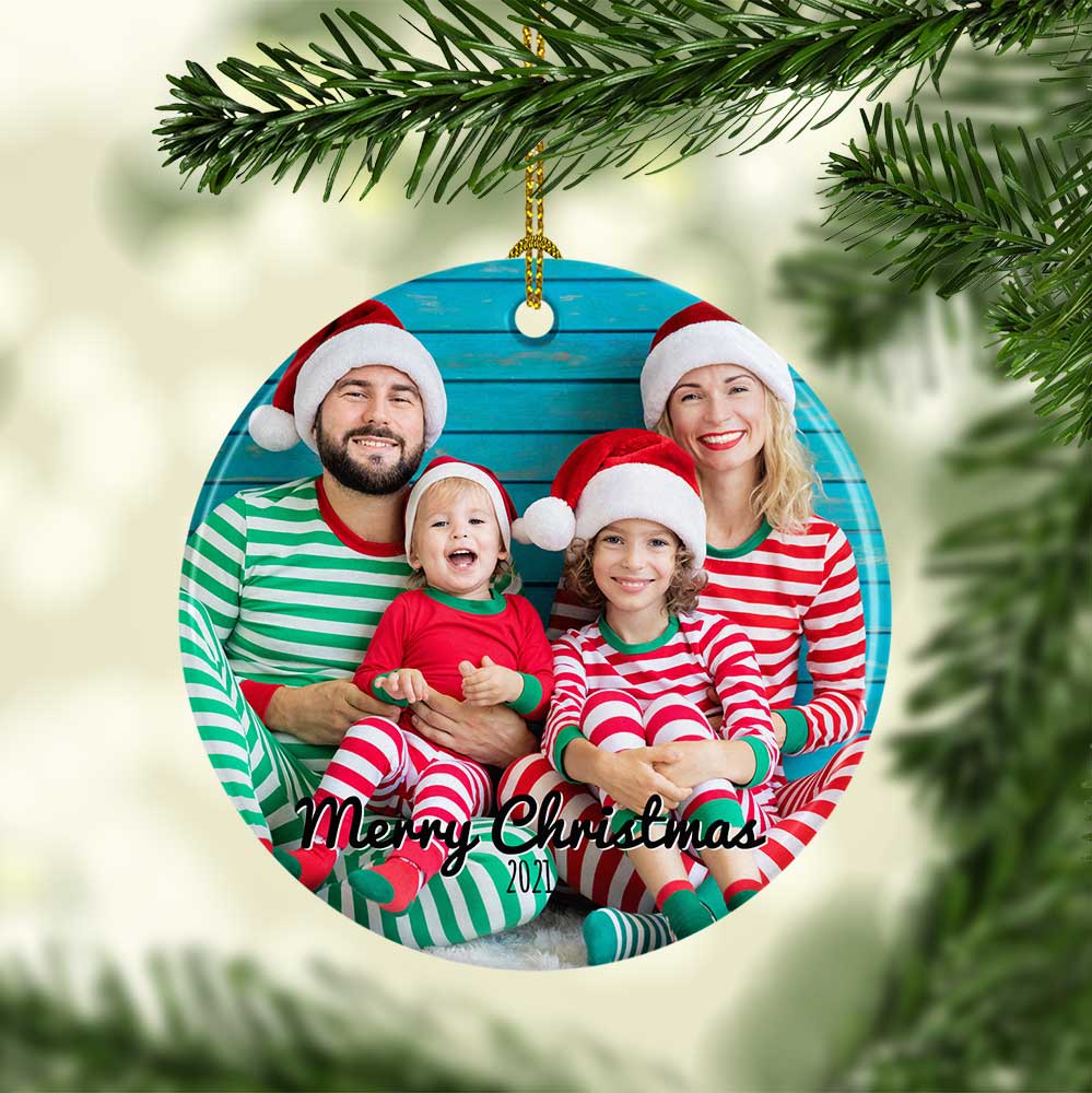 personalized photo ornament upload your family picture or pet photo to create a custom portrait ornament