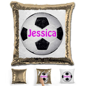 Soccer Personalized Magic Sequin Pillow Pillow GLAM Gold Pink 