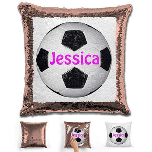 Soccer Personalized Magic Sequin Pillow Pillow GLAM Rose Gold Pink 