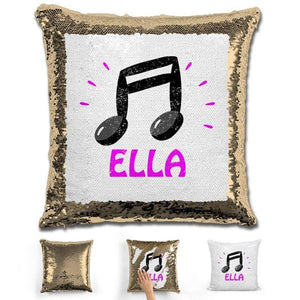 Music Note Personalized Magic Sequin Pillow Pillow GLAM Gold Pink 