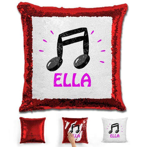 Music Note Personalized Magic Sequin Pillow Pillow GLAM Red Pink 