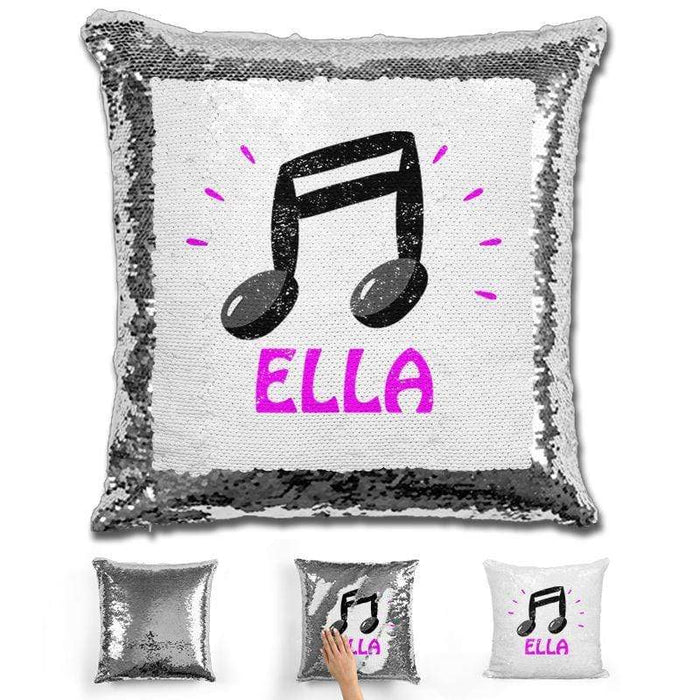 Music Note Personalized Magic Sequin Pillow Pillow GLAM Silver Pink 